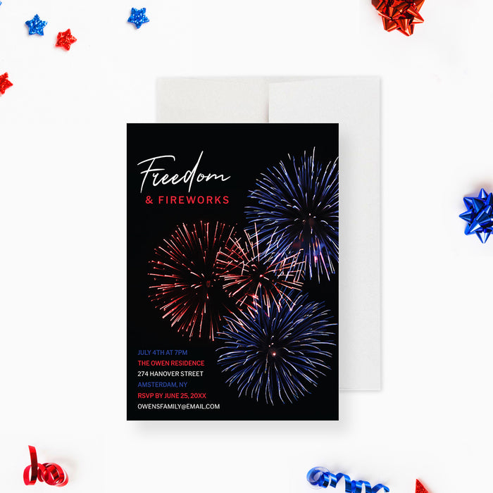 Freedom and Fireworks 4th of July Party Invitation Digital Download, Veterans Day Celebration Party Invites