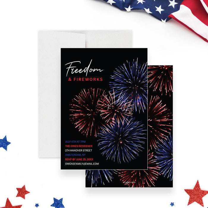 Freedom and Fireworks 4th of July Party Invitation Digital Download, Veterans Day Celebration Party Invites