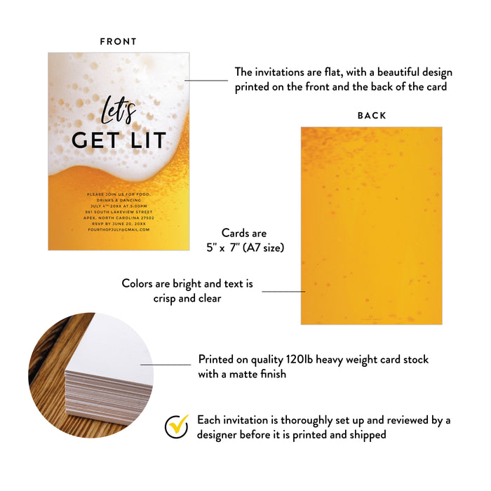 Fourth of July Party Invitation Beer Theme Lets Get Lit Design