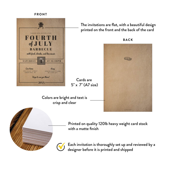 Fourth of July BBQ Party Invitation Rustic Classic Design