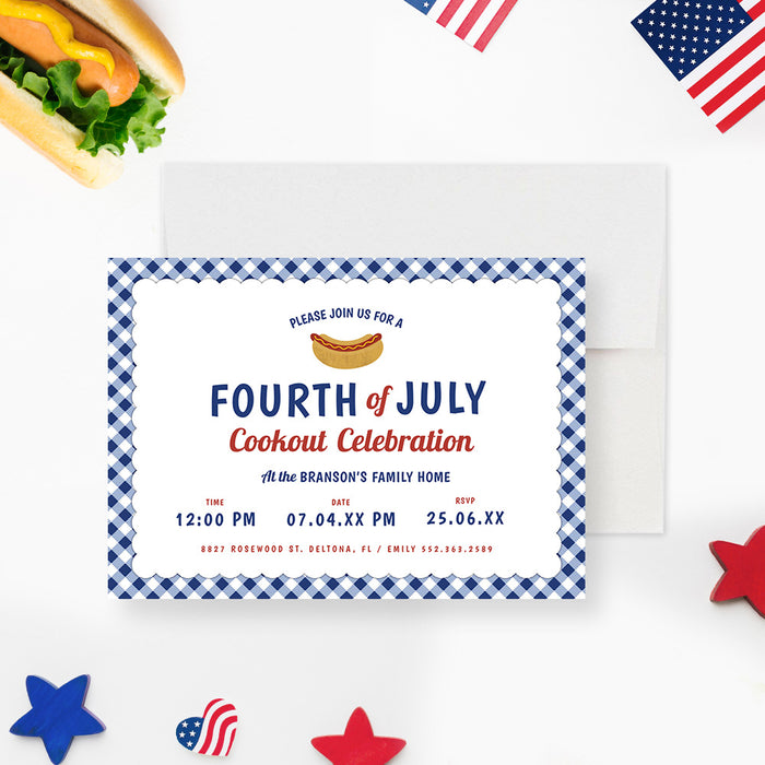 Fourth of July Cookout Celebration Party Invitation Digital Download, July 4th BBQ Invites, Memoral Day Invitation