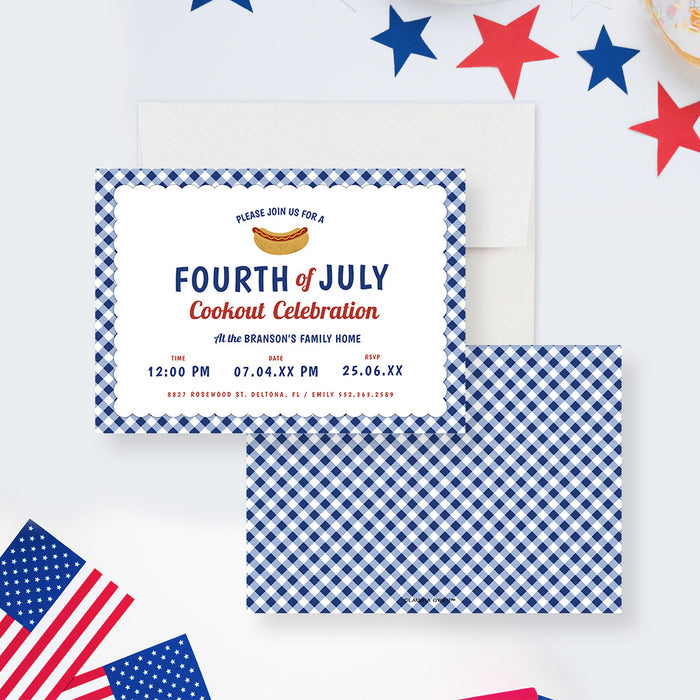 Fourth of July Cookout Celebration Party Invitation Digital Download, July 4th BBQ Invites, Memoral Day Invitation