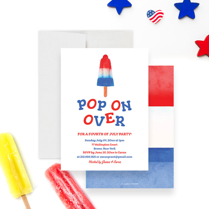 Pop On Over Popsicle Party, Fourth of July Summer Party Celebration Invitation Digital Download