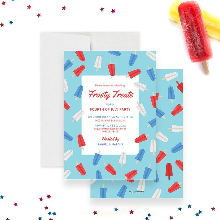 Fourth of July Frosty Treats Celebration Invitation Digital Download, July Birthday Celebration, Independence Day Party