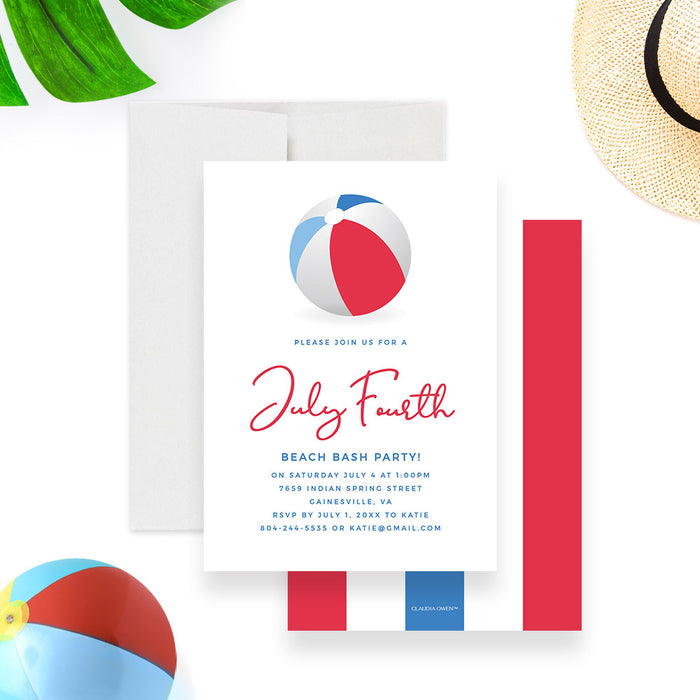 July 4th Beach Party Invitation Digital Download with Ball US Flag Colors, July Fourth Birthday Invitation Cards, Independence Day Celebration