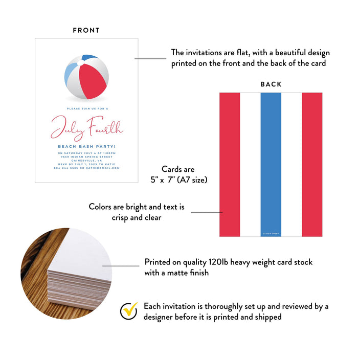 Fourth of July Beach Party Invitation Independence Day Celebration