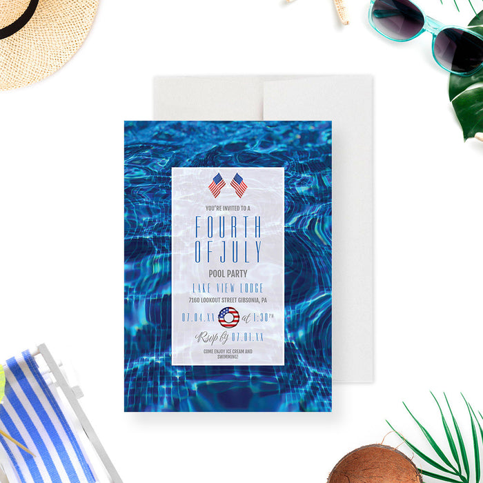 Fourth of July Pool Party Invitation Digital Download with US Flag, Swimming Party Template, Memorial Day Celebration