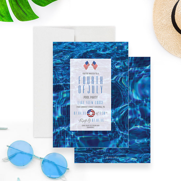 Fourth of July Pool Party Invitation Digital Download with US Flag, Swimming Party Template, Memorial Day Celebration