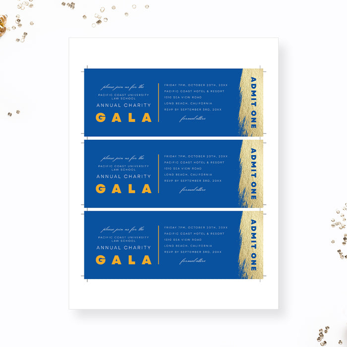 Gala Invitation Set in Blue and Gold, Business Sponsorship Form Digital Download, Event Program with RSVP Form, Save the Date