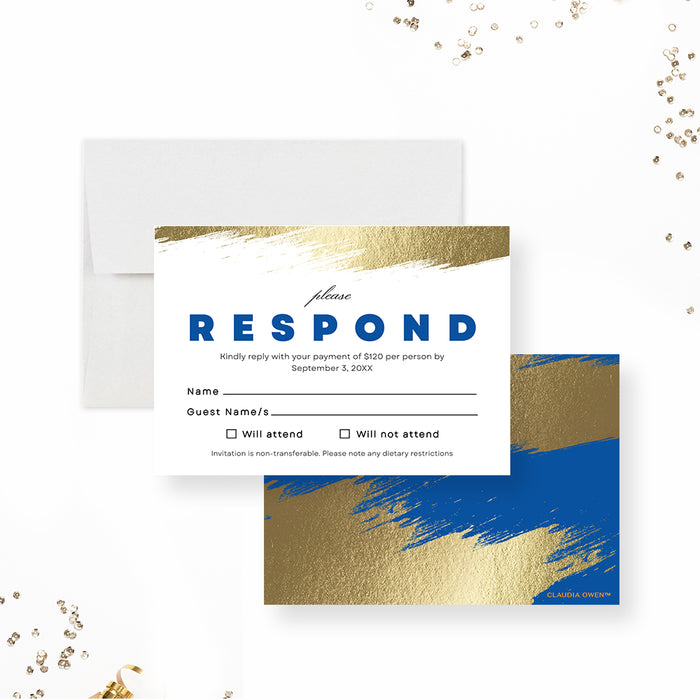 Gala Invitation Set in Blue and Gold, Business Sponsorship Form Digital Download, Event Program with RSVP Form, Save the Date