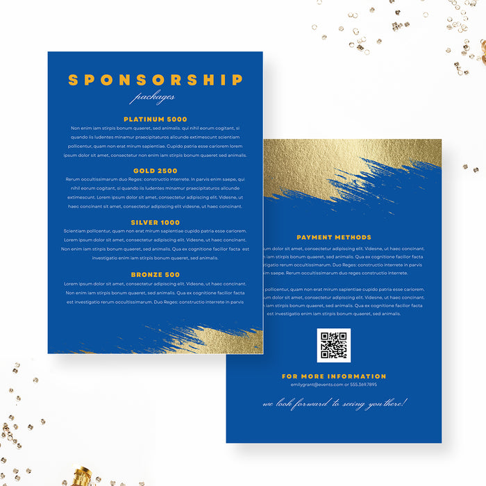 Gala Invitation Set in Blue and Gold, Business Sponsorship Form Digital Download, Event Program with RSVP Form, Save the Date