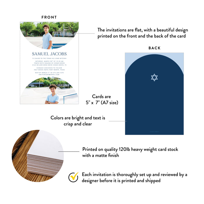 Photo Bar Mitzvah Invitation Personalized Jewish Celebration Card