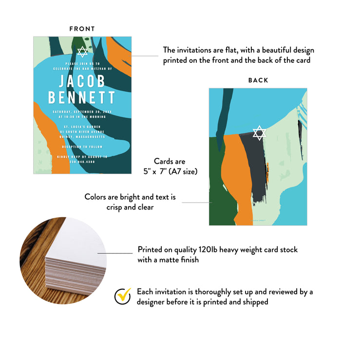 Personalized Bar Mitzvah Invitation Abstract Star of David Design