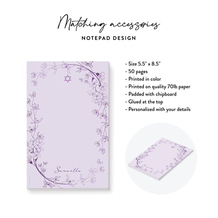Lavender Bat Mitzvah Invitation Floral Design Star of David