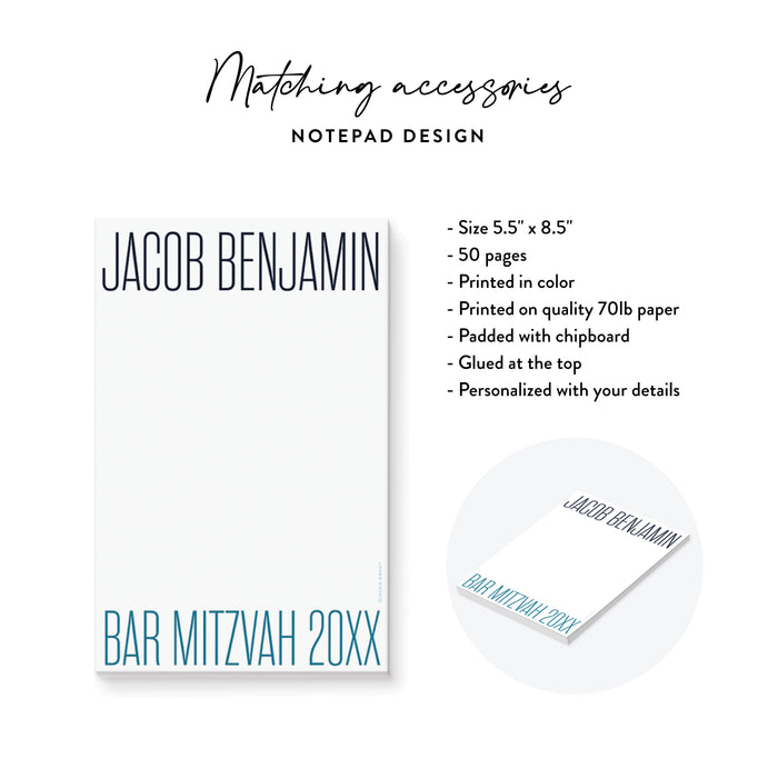 Modern Bar Mitzvah Invitation Navy Blue Teal Bold Design