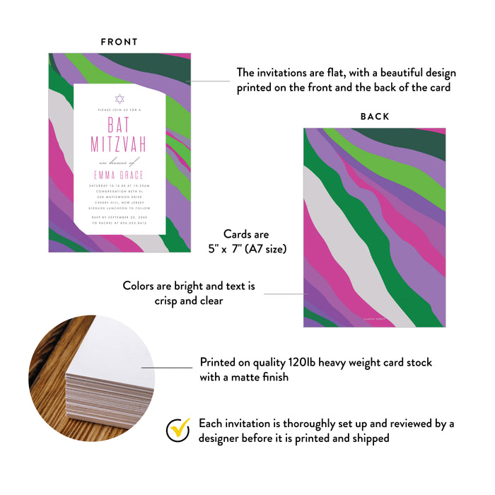 Bat Mitzvah Invitation Purple Watercolor Jewish Celebration Card