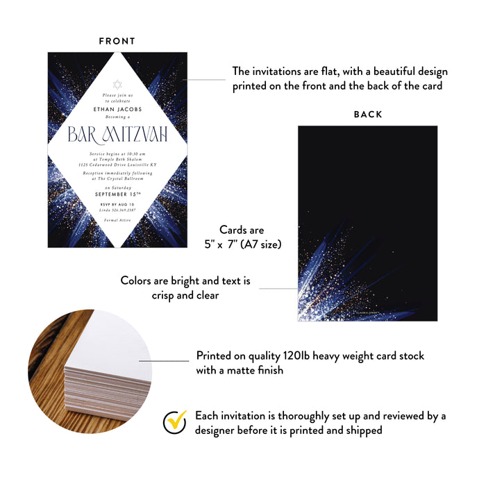 Elegant Blue Bar Mitzvah Invitation for Jewish Celebration