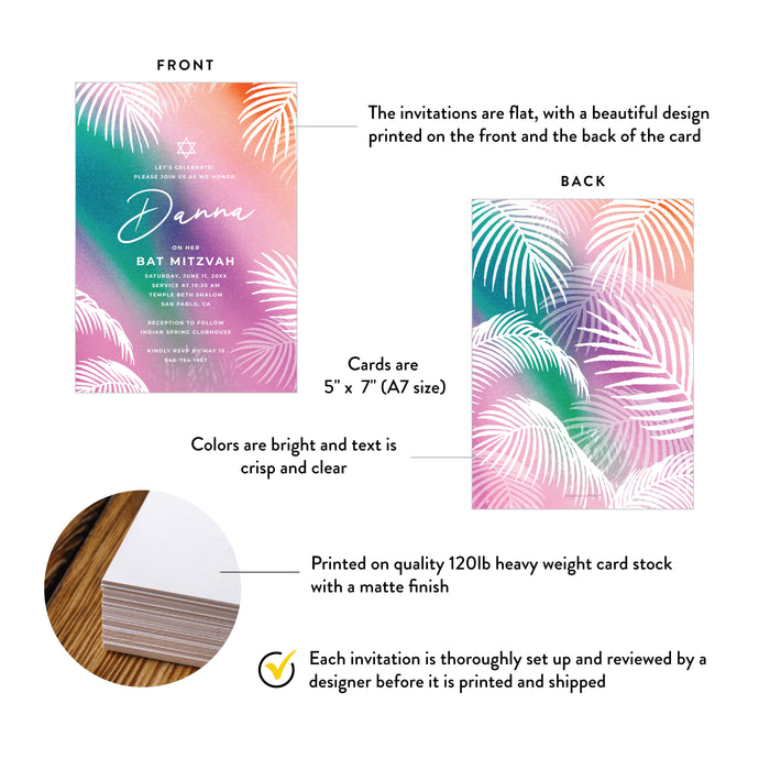 Tropical Bat Mitzvah Invitation Colorful Jewish Celebration Card