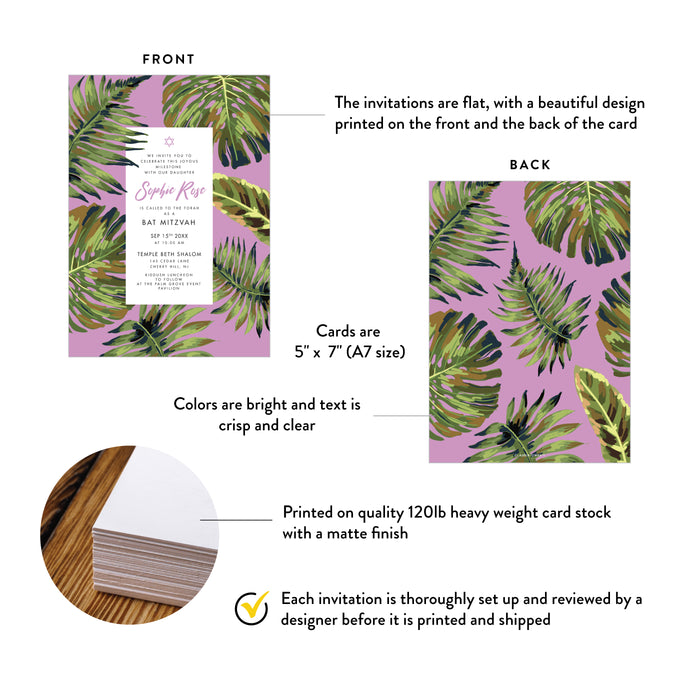 Tropical Bat Mitzvah Invitation with Botanical Leaf Design