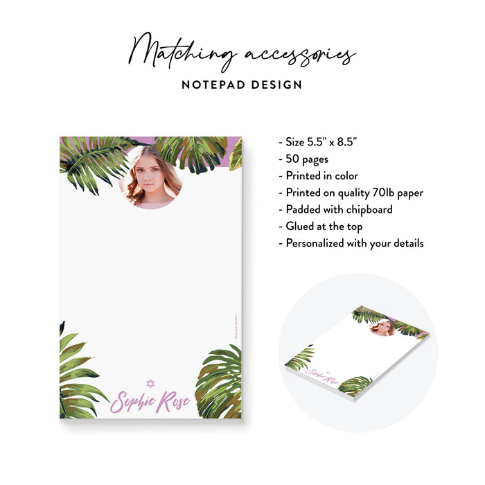 Tropical Bat Mitzvah Invitation with Botanical Leaf Design