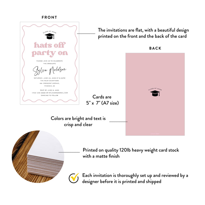 Graduation Invitation Class of 2026 Pink Hats Off Party Invite
