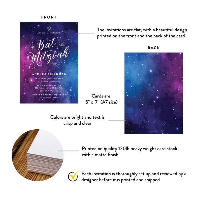 Galaxy Theme Bat Mitzvah Invitation Starry Night Design