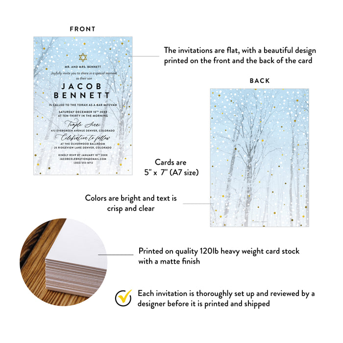 Winter Bar Mitzvah Invitation Snowy Forest Theme Card