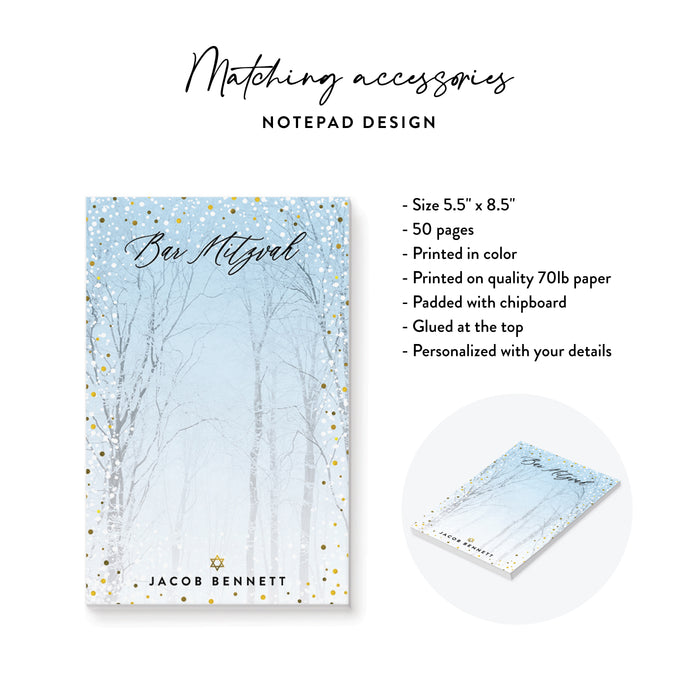 Personalized Bar Mitzvah Notepad Winter Forest Stationery Gift