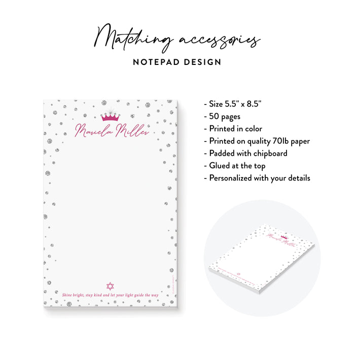 Princess Bat Mitzvah Invitation Pink Crown Diamond Design