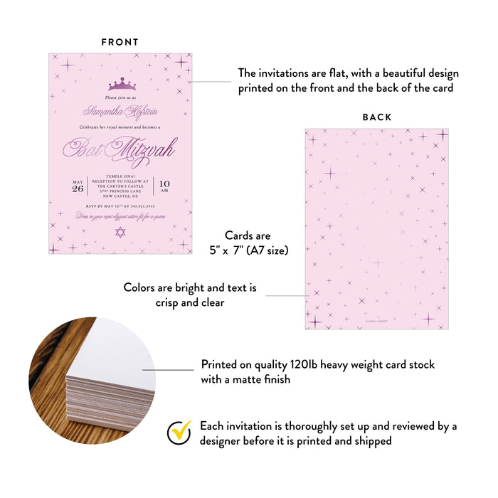 Bat Mitzvah Invitation Pink Purple Princess Party Invite
