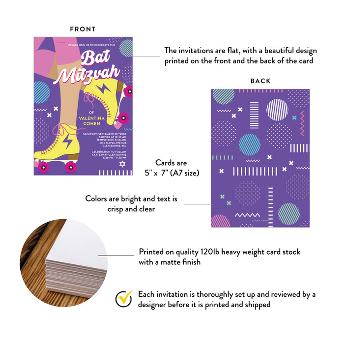Roller Skating Bat Mitzvah Invitation Fun Modern Design