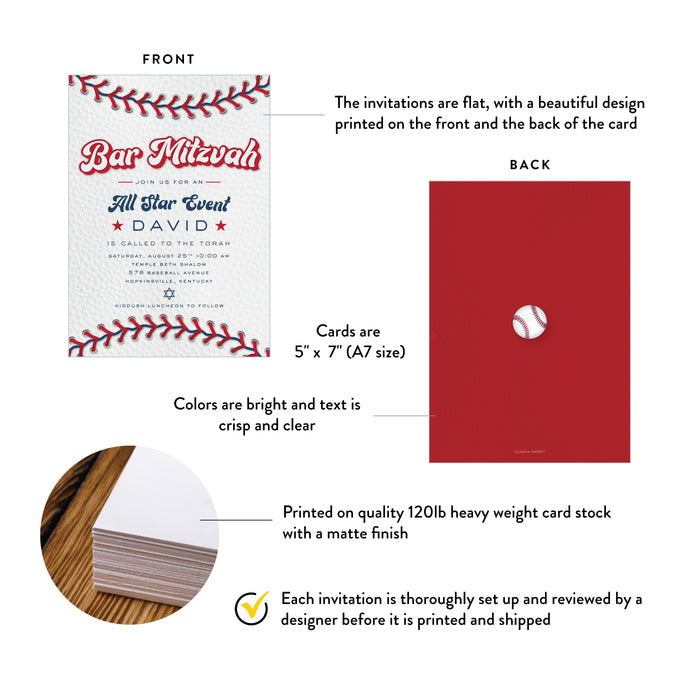 Baseball Bar Mitzvah Invitation All Star Theme Party Design