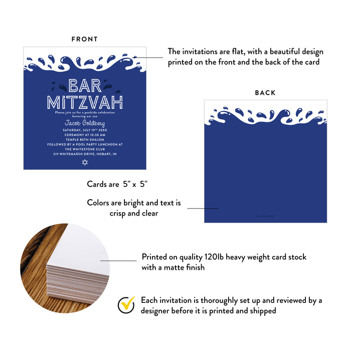 Pool Party Bar Mitzvah Invitation Blue Water Theme Design