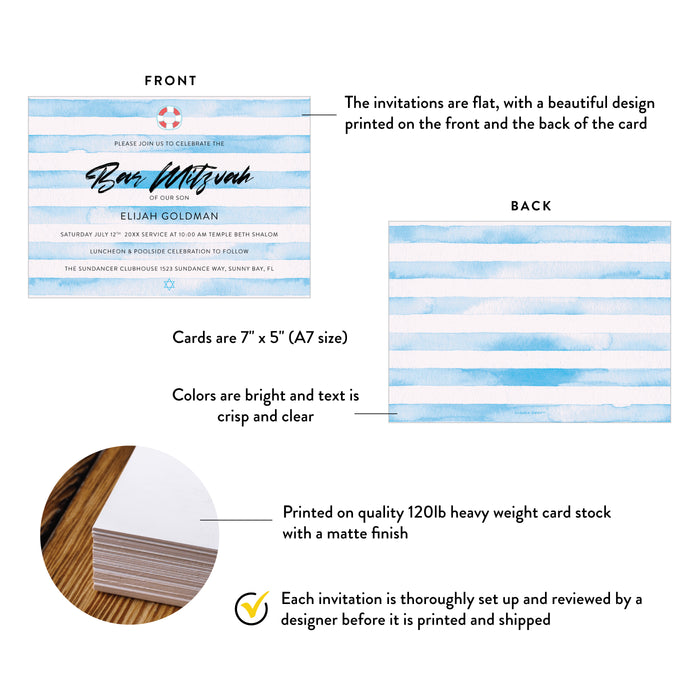 Blue Bar Mitzvah Invitation Pool Party Invite for Boy