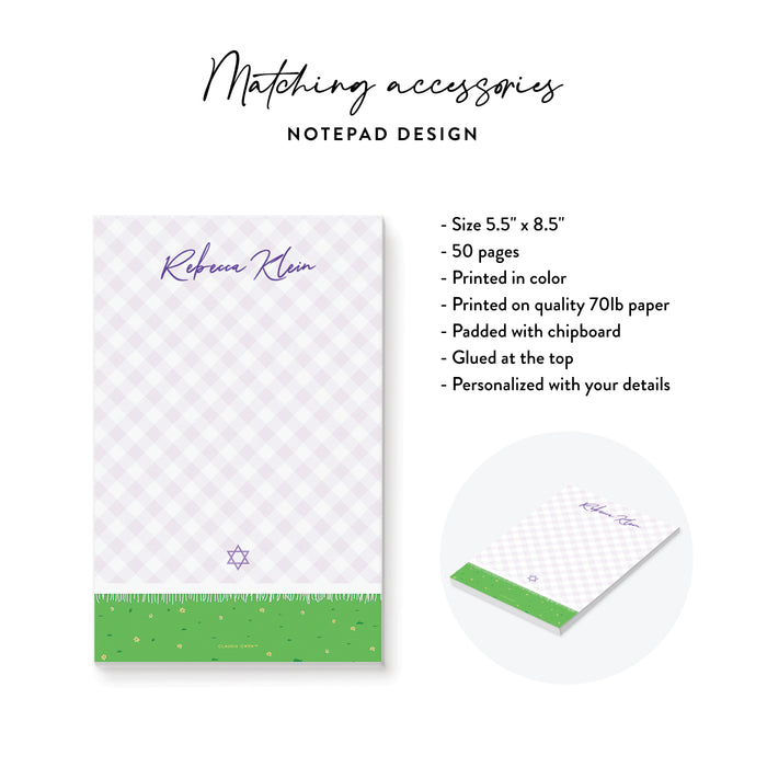 Bat Mitzvah Invitation Purple Gingham Plaid Garden Party Invite