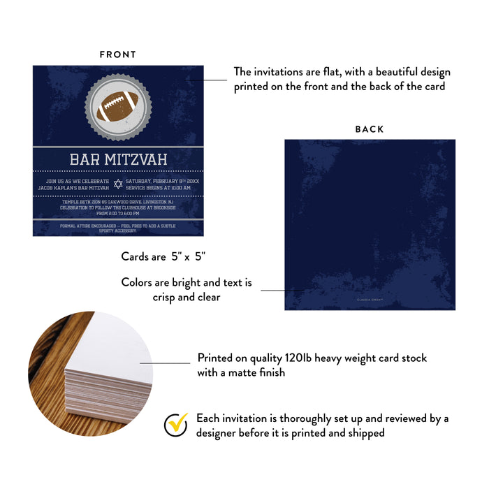 Football Bar Mitzvah Invitation Blue Sports Party Invite