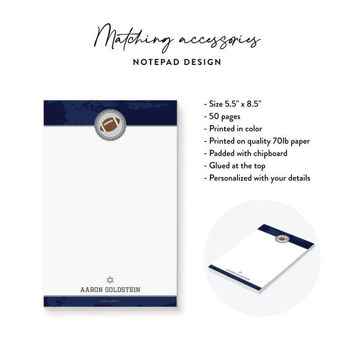 Football Bar Mitzvah Invitation Blue Sports Party Invite