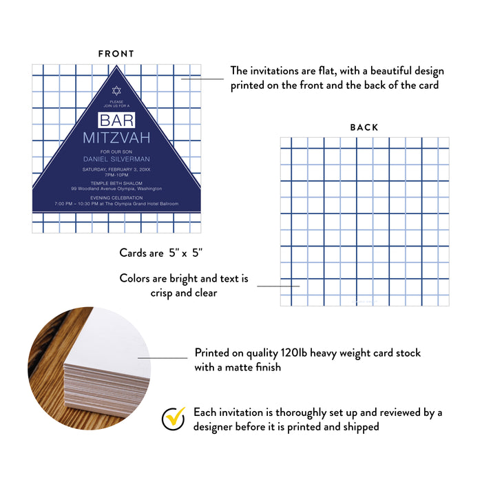 Modern Navy Bar Mitzvah Invitation Geometric Design