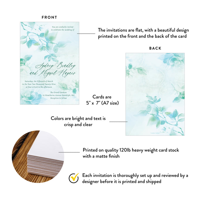 Personalized Aqua Watercolor Greenery Wedding Invitation