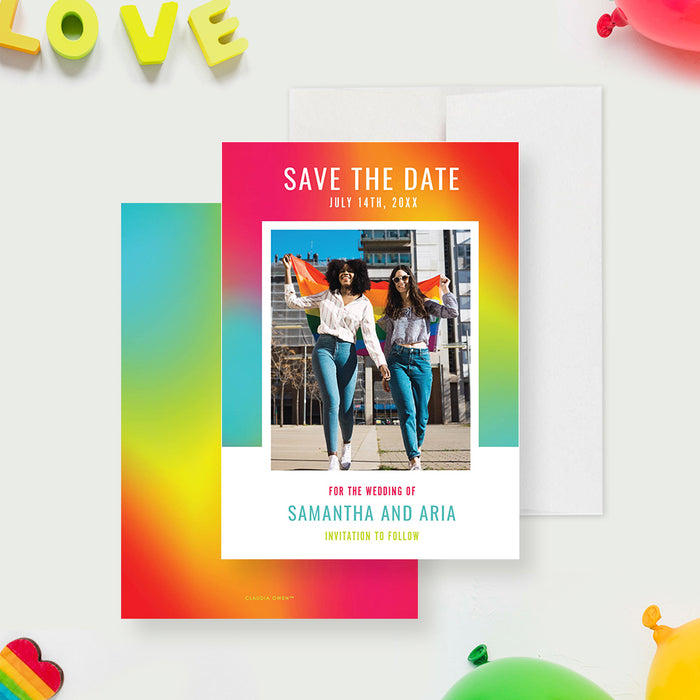 Colorful Save the Date Card for Wedding Celebration with Photo, Pride Party Save the Dates, Save The Date Marriage Invitation, Save The Date with Pictures