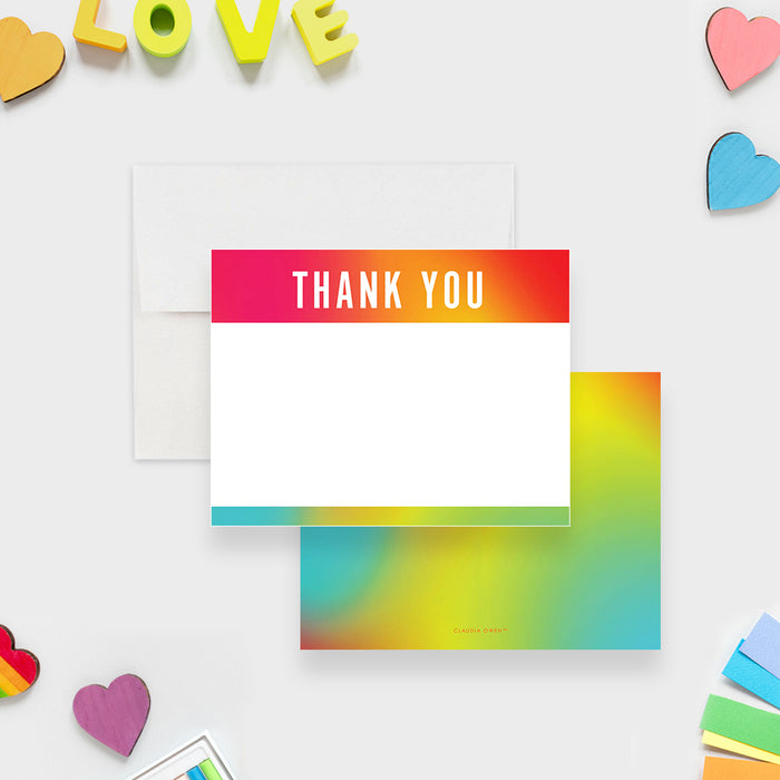 Personalized Colorful Note Card, Thank You Card for Birthday Party, Pride Party Thank You Card, Bright Thank You Cards