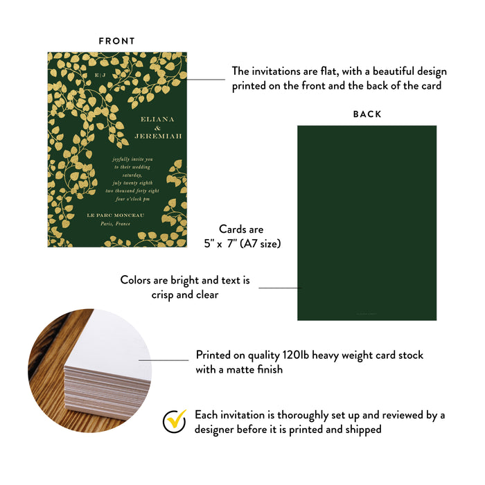 Personalized Emerald Green and Gold Botanical Wedding Invitation