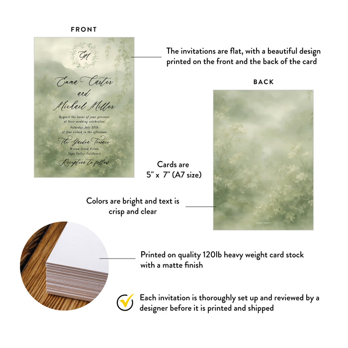 Personalized Garden Wedding Invitation with Greenery Monogram Wreath