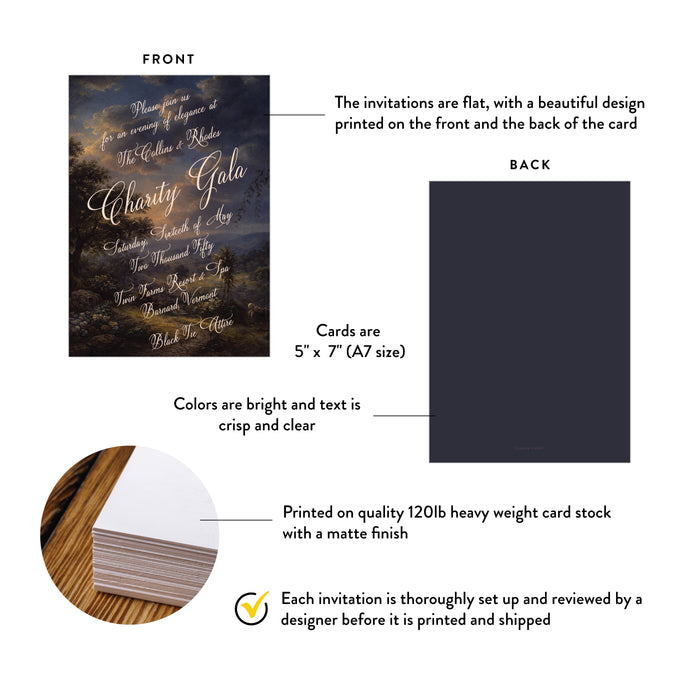 Personalized Vintage Oil Painting Black Tie Charity Gala Invitation