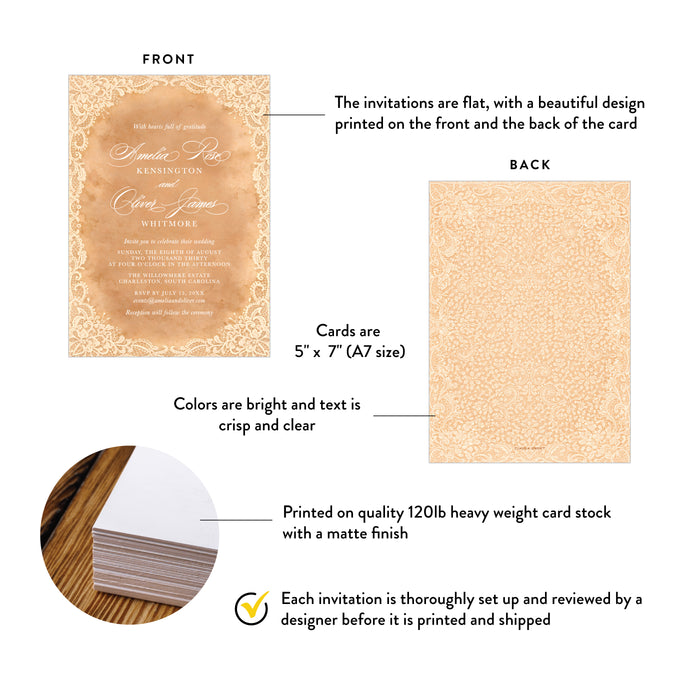 Vintage Peach Lace Wedding Invitation