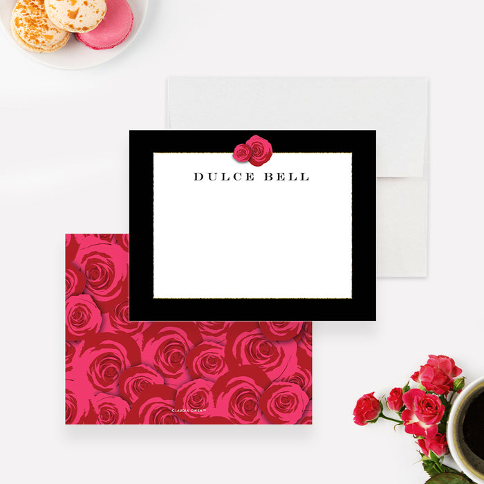 Classic Red Rose Note Cards, Feminine Stationery Set, Personalized Gift for Her, Romantic Correspondence Cards, Wedding Anniversary Thank You Cards, Rose Lover Gifts