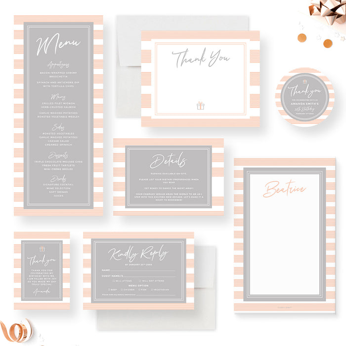 Thirty Birthday Party Invitation Card in Peach and White, Modern Invites for 30th 40th 50th 60th 70th 80th 90th Birthday Celebration