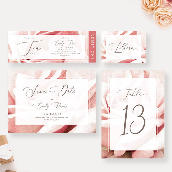 Invitation Card for Birthday Tea Party with Pink Rose, Beautiful Invites for Ladies Tea, Mother's Day Tea Party, Tea Party Fundraiser Invitation