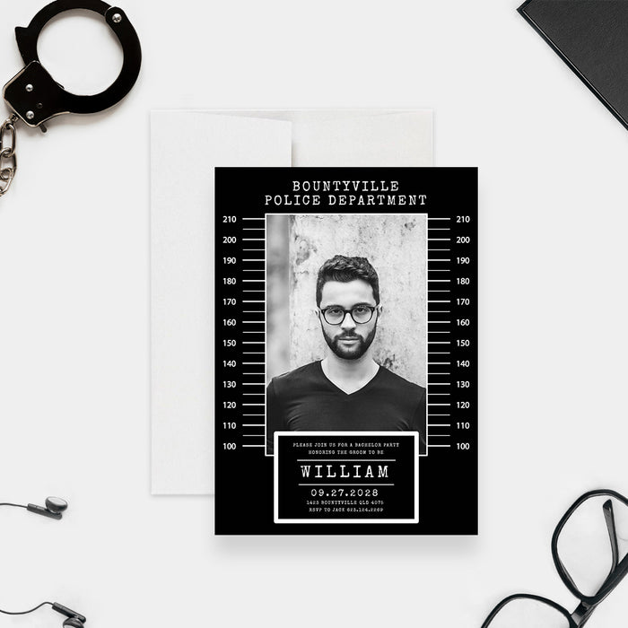Mugshot Invitation Card for Bachelor Party, Stag Party Invites, Funny Birthday Invitations for Adults