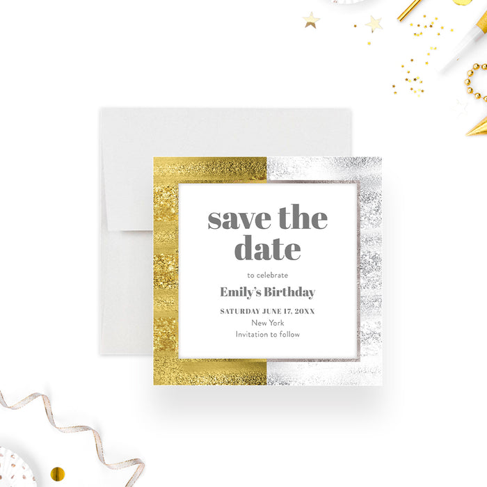 Silver and Gold Save the Date Card for Adult Birthday Party, Elegant Save the Date for 30th 40th 50th 60th 70th 80th Birthday Celebration, Save the Date for Business Events